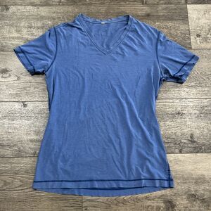 Lululemon Shirt Women’s 10 Blue Love V-Neck Short Sleeve Pima Cotton Yoga Gym